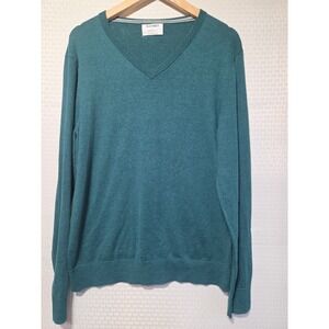 Old Navy Men's V-Neck Sweater Teal Green Large Cotton Blend Pullover Classic